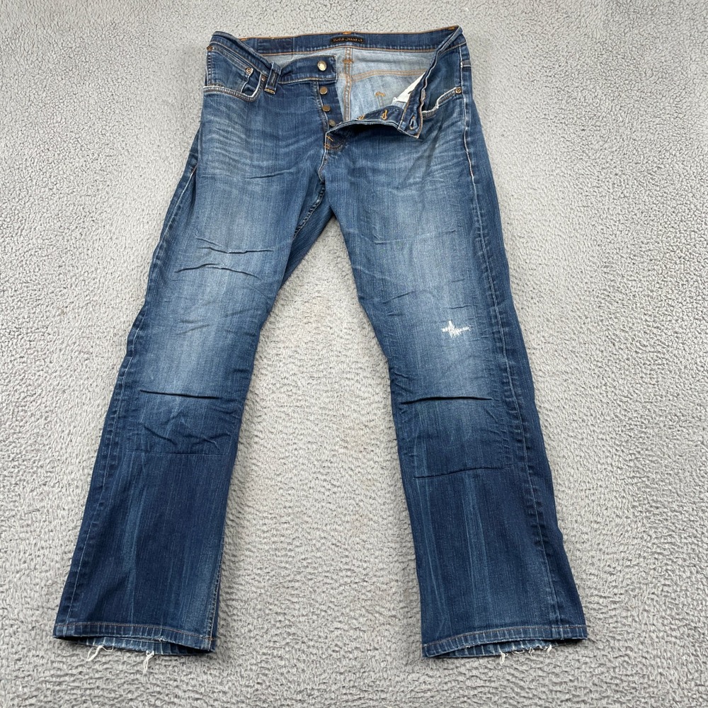 Nudie Jeans Co Jeans Mens 38x34 Slacker Jack Dark Organic Straight Button Fly